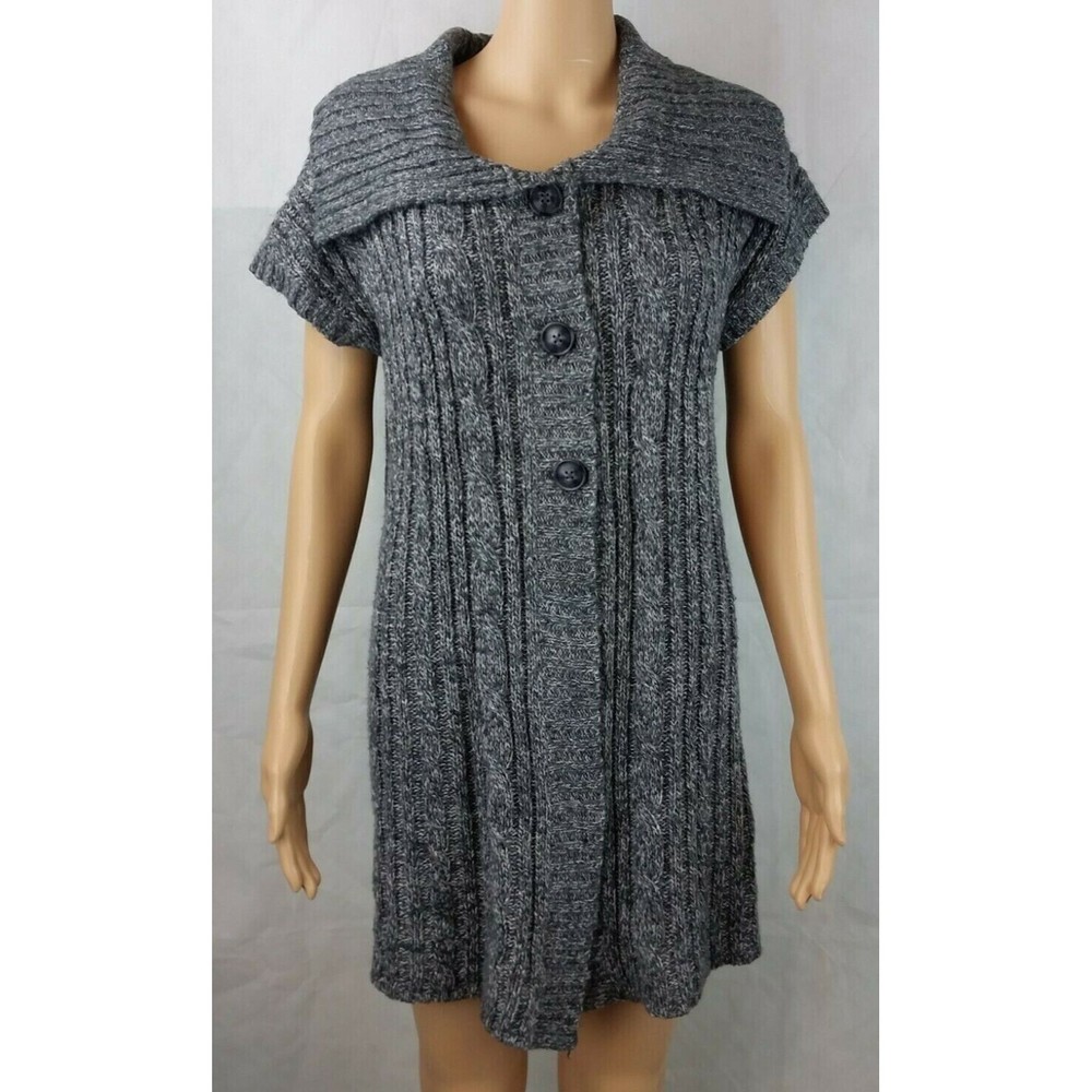 Croft & Barrow Women's (L) Short Sleeve Gray Cardigan Sweater Boho